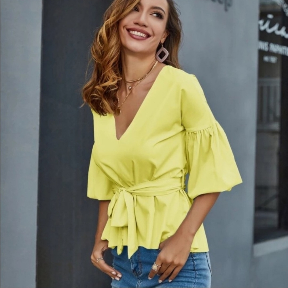 NEW Tara Diamond Lantern Sleeve Top